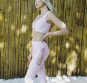 pink high waist leggings with laces